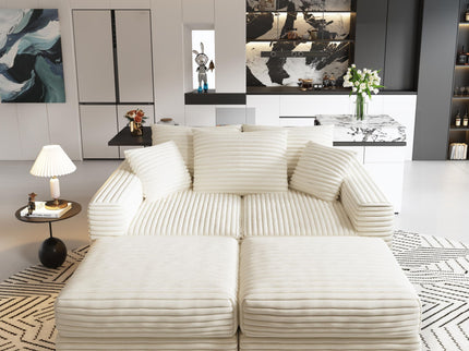 Deep Seat Convertible Sofa With Soft Pillows And Ottomans