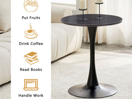 Round Dining Table With Faux Marble Top And Metal Pedestal +, 23.6" Diameter For Kitchen, Living Room, Small Spaces