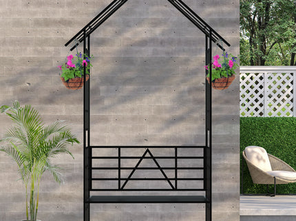 Garden Arch With Bench Turned Into Flower Stand Climbing Plants Support Outdoor - Black