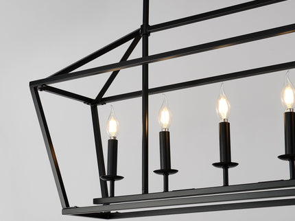 5 Light Farmhouse Kitchen Island Lighting, 5 Light Industrial Linear Chandelier For Dining Room Metal Hanging Pendant Light Fixture For Bedroom Living Room Hallway Conference Room - Matte Black