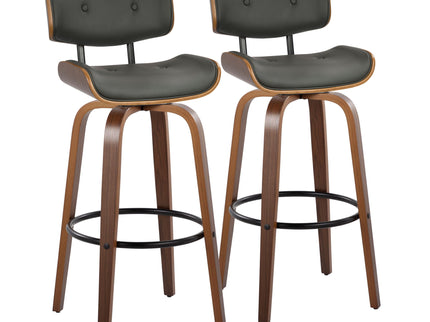 Lombardi - Mid-Century Modern Fixed Height Barstool With Swivel With Round Footrest (Set of 2)