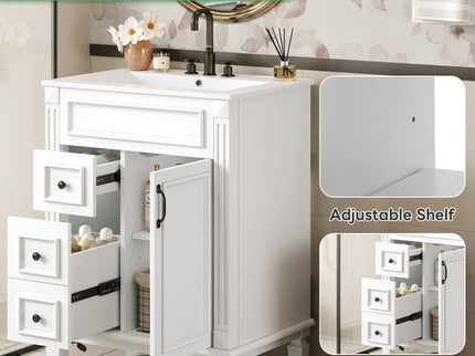 Bathroom Vanity With Sink, Compact Cabinet & 2 Drawers And Adjustable Shelf