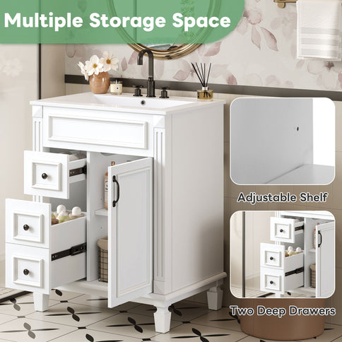 Bathroom Vanity With Sink, Compact Cabinet & 2 Drawers And Adjustable Shelf