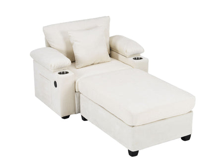 Fabric Sofa Bed With Cupholders And USB Charging Ports Chair For Living Room