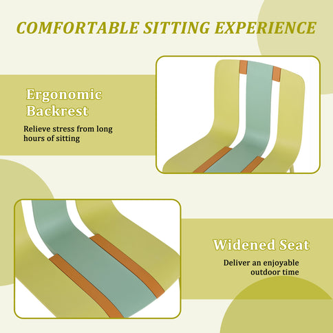 4 Piece Set Of Striped Color Blocking Single Chairs & Long Table - Grain Yellow / Haze Green / Tropical Orange / White