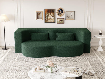 Modern Floor Sofa, With 2 Pillows, Convertible Teddy Fabric Foam Filled Bed