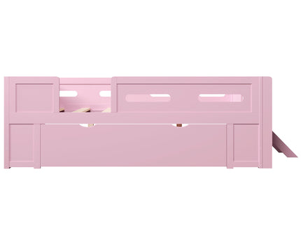 Platform Bed With Guardrail And Drawer