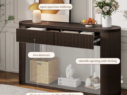 Oval Fluted Console Table With 2 Drawers And Bottom Shelf