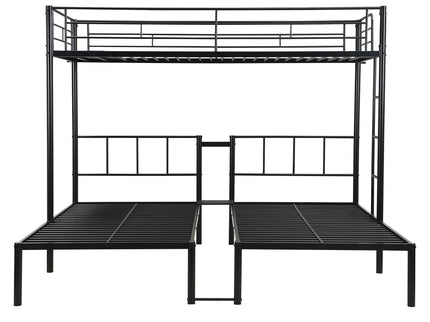 Twin Over Twin Over Twin Triple Bunk Bed With Safety Rails And Storage Shelf - Black