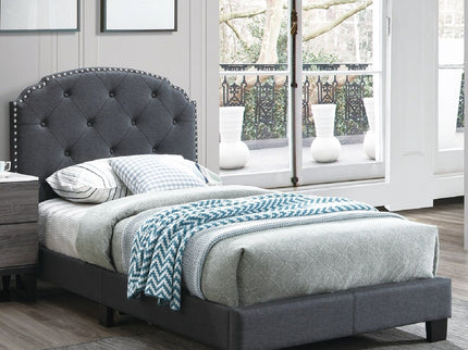 Button Tufted Bed With Nailhead Trim