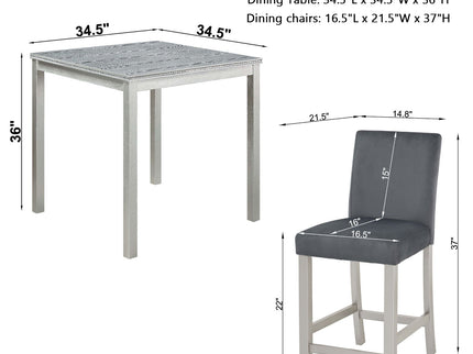 5 Pieces Counter Height Table Set, Kitchen Table With Square Table And 4 Upholstered Chairs