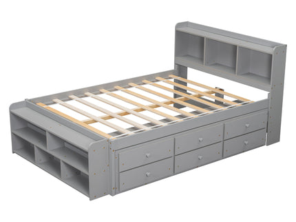 Bed With Bookcase Headboard, Under Bed Storage Drawers And Bed End Storage Case