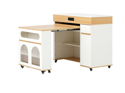 Extendable Dining Table With Folding Top, Rolling Kitchen Island With Drawers And Power Outlet
