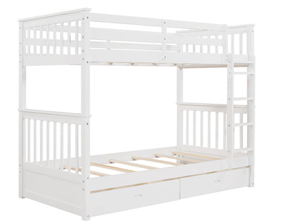 Bunk Bed With Ladders And 2 Storage Drawers