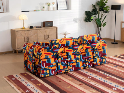 Convertible Sleeper Sofa Bed, Foldable Multi Functional Couch For Living Room - Navy / Red