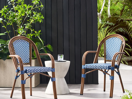 Bistro Chair With 2 Toned Checkered Pattern, (Set of 2) - White / Navy