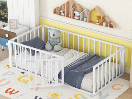 Metal Floor Bed Frame With Fence And Door