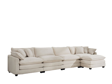 Modern Oversized Modular Cushion Sofa With Ottoman, Low Back, Deep Seating Sofa Set