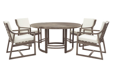5 Piece Outdoor Dining Set, Patio Table And Chairs With Umbrella Hole