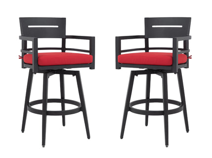 Outdoor Swivel Bar Chairs, 360 Degree Rotation, Ergonomic Backrest (Set of 2)