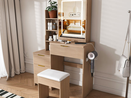 Modern Vanity Desk With 3 LED Lighting Modes, 4 Drawers