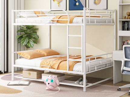 Metal Bunk Bed With Shelf And Guardrails