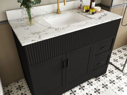 Bathroom Vanity Set, Fluted Cabinet, Soft Close Doors With Drawers, Single Faucet Hole, Sink Included - Black