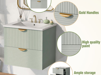 Modern Wall-Mounted Bathroom Vanity With 2 Drawers, Ideal For Small Bathrooms - Green