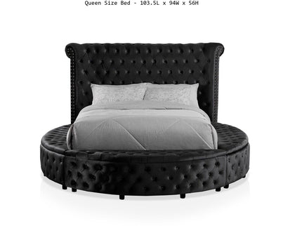 Glam Button Tufted Wingback Round Bed With Storage And USB Ports