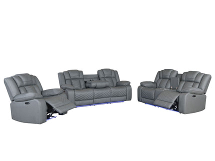 Raize - 10 Power Console Reclining Loveseat With LED And Immersive Sound - Gray