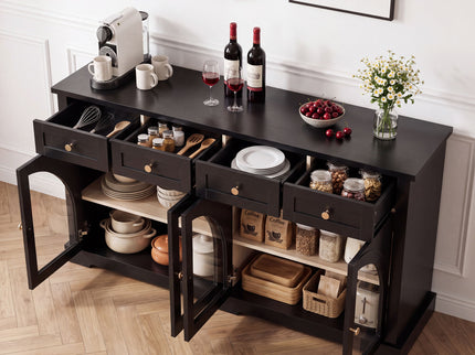 Sideboard Cabinet With 4 Drawers And 4 Arched Glass Doors