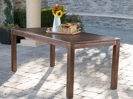 Acacia Wood Outdoor Dining Table With Slatted Top - Dark Brown