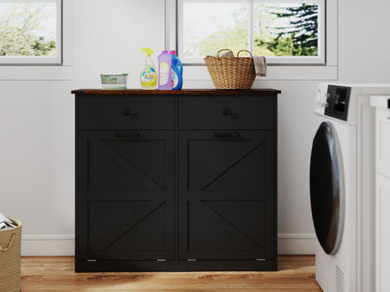 Double Tilt Out Trash Cabinet With Hideaway Drawer And Barn Door Style