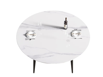 Modern Man-Made Stone Round Metal Dining Table-Position For 6 People