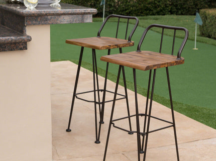 Outdoor Barstool With Angled Metal Legs - Brown