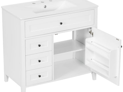 Bathroom Vanity With Sink, 3 Drawers & Cabinet With Adjustable Shelves