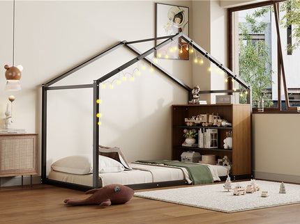 Bed House Frame With Shelves And Lights