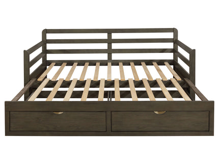 Twin Long 2 Drawer Daybed With Extendable Trundle, Storage Drawers, Fits Standard Mattress - Gray
