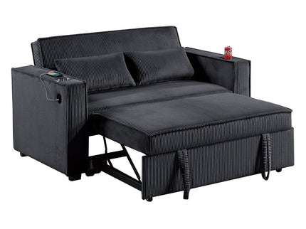 Modern Style Convertible Sofa With Pull-Out Bed, USB Ports & Cup Holders