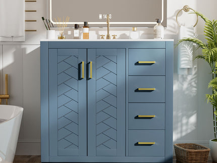 Bathroom Vanity With Sink, Storage Cabinet, Freestanding Set With 3 Drawers & Soft Closing Doors - Indigo