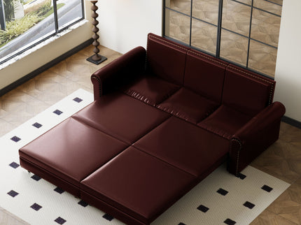 3 In 1 Convertible Sleeper Sofa With Nailhead Trim & Rolled Arm