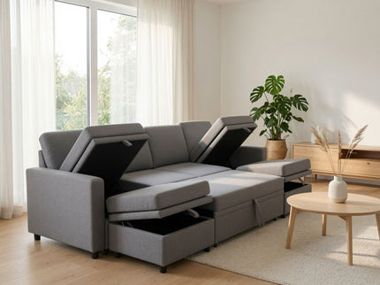 Extra Wide U - Shape Convertible Sleeper Sofa Bed With Dual Storage Ottoman