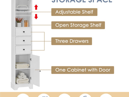 Tall Storage Cabinet With 3 Drawers And Adjustable Shelves For Bathroom