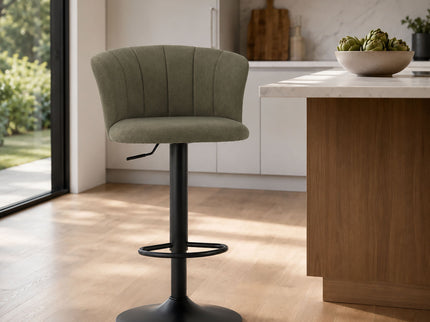 Swivel Bar Stool With Curved Upholstered Backrest And Footrest - Green