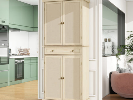 4 Door Storage Cabinet With 1 Drawer And 4 Adjustable Inner Shelves - Natural