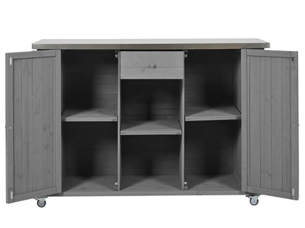 Outdoor Kitchen Island With Stainless Steel Top, Ample Storage Space, Towel And Spice Racks And A Bottle Opener