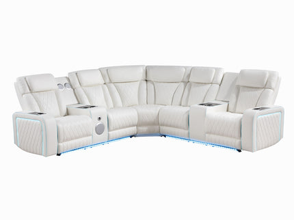 Electra - Power Recliner Sectional Sofa With Power Headrests, Console Loveseats, Wedge, LED Light Strip, Speakers