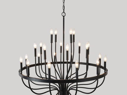 24 Light Chandelier Industrial Iron Candle Chandelier Modern Suspended Farmhouse Chandeliers Pendant Light Fixtures For Dining Room Bedroom Living Room Kitchen Island Foyer E12 Bulb (No Include) - Black