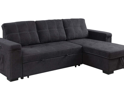 Toby - Woven Fabric Reversible Sleeper Sectional Sofa With Storage Chaise Cup Holder Charging Ports And Pockets