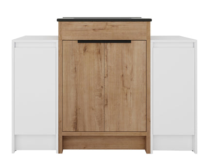 48" Freestanding Bathroom Vanity With Sink And 2 Storage Cabinets, Soft Closing Door - Glossy White / Imitative Oak